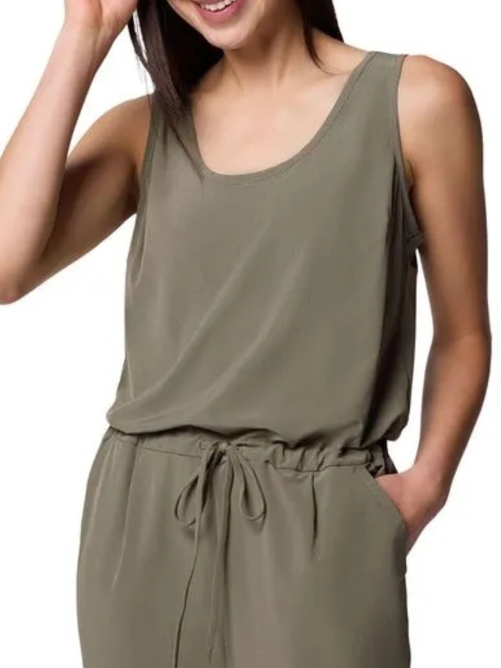 Columbia Olive Green Sleeveless tank Drawstring Jumpsuit - Picture 5 of 9